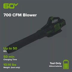 60V 700 CFM Cordless Battery Leaf Blower (Tool Only)