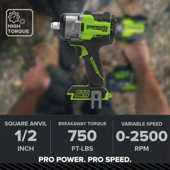 24V PowerAll Pro 750 ft-lb Breakaway Torque 1/2" Impact Wrench, Tool Only