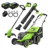 48V (24V x 2) 17" Push Cordless Lawn Mower, 270CFM Leaf Blower & 12" String Trimmer Combo Kit w/ (2) 4.0Ah Batteries, 65W Type-C Charger & (2) 3-FT Cables