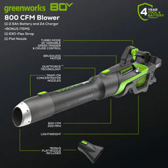 OPEN BOX 80V 800 CFM Brushless Leaf Blower w/ 2.5Ah Battery & Charger
