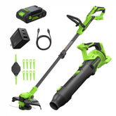 24V 12" Cordless Battery String Trimmer/Edger and 515 CFM Blower Combo Kit w/ 3.0Ah Battery,65W Type-C Charger & (2) 3-Ft Cables