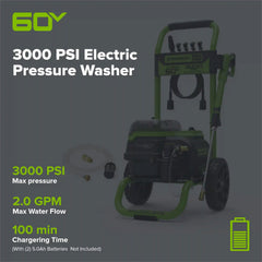 60V 3000-PSI 2.0 GPM Electric Pressure Washer (Tool Only)