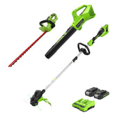 48V (24V x 2) 15" Cordless Battery TORQDRIVE String Trimmer Combo Kit, 24V 320 CFM Blower and 24V 22" Hedge Trimmer: (2) 2.0 Ah USB Batteries and Charger