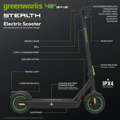 48V (24V x 2) STEALTH Series Electric Scooter: (2)4.0 Ah Batteries and Dual-Port Charger