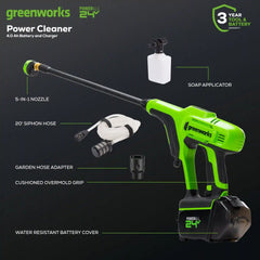 OPEN BOX 24V 600 PSI 0.8 GPM Cold Water Cordless Power Cleaner: 4.0 Ah USB Battery and Charger