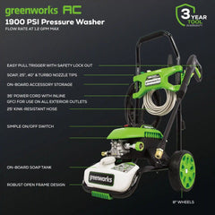 OPEN BOX 1900 PSI 1.2 GPM Cold Water Electric Pressure Washer