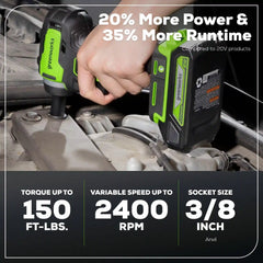 24V 3/8" Cordless Battery Impact Wrench: 2.0 Ah Battery and Charger