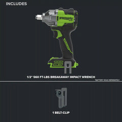 24V PowerAll Pro 560 ft-lb Breakaway Torque 1/2" Impact Wrench, Tool Only