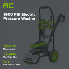 OPEN BOX 1900 PSI 1.2 GPM Cold Water Electric Pressure Washer