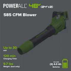 48V (24V x 2) 585 CFM Cordless Battery Leaf Blower w/ (2) 4.0 Ah USB Batteries & Dual Port Charger