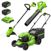 48V (24V x 2) 20" Cordless Battery Push Mower 3pc Combo Kit: (2) 4.0 Ah Batteries and Dual-Port Chargers