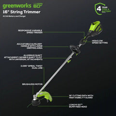 60V 16" Cordless Battery String Trimmer (Attachment Capable) and 16" Hedge Trimmer Attachment Combo Kit: 4.0 Ah Battery and Charger