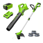 40V 13" Gen 2 String Trimmer and 350 CFM Cordless Battery Leaf Blower Combo Kit, (3).065" Spools,(1)2.0 Ah Battery and Charger