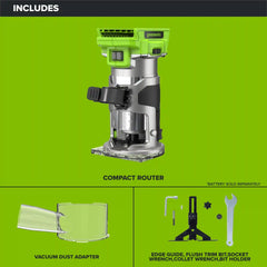 24V PowerAll Compact Router, Tool Only, with Edge Guide, Flush Trim Bit, Socket and Collet Wrenches, Bit Holder and Vacuum Dust Adaptor