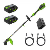 48V (24V x 2) 16" Cordless Battery Brushless String Trimmer (Attachment Capable) w/ (2) 4.0Ah 21700 Batteries, 100W Type-C Charger & (2) 3-Ft Cables