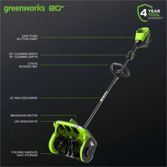 80V 12" Cordless Battery LED Snow Shovel, Directional Vanes (Tool Only)