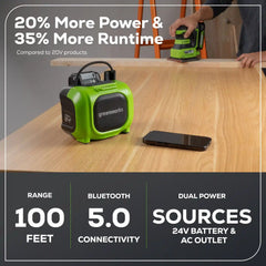 24V Cordless Battery Mini Bluetooth Speaker: 2.0 Ah Battery and Charger
