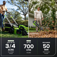 OPEN BOX 80V 21" Cordless Battery 4-in-1 Push Lawn Mower & 700CFM Blower Combo Kit w/ 5.0Ah Battery & 6A Charger