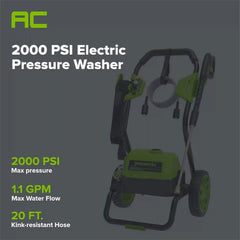 2000 PSI 1.1 GPM Cold Water Electric Pressure Washer (Black Frame)