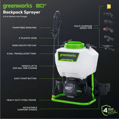 80V Cordless Battery Backpack Sprayer: 2.0 Ah Battery and Charger