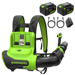 48V (24V x 2) 730 CFM Cordless Battery Dual-Port Backpack Blower: (2) 8.0 Ah Battery, 100W Charger and (2) 3-Ft Cables