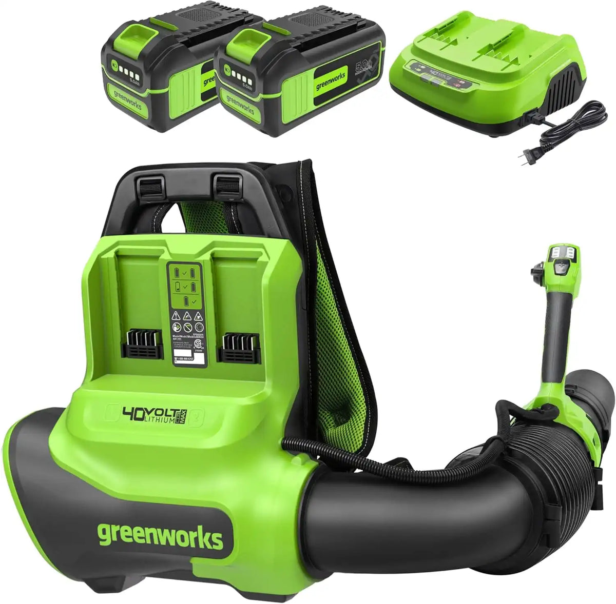 40V 710 CFM Cordless Battery Dual-Port Backpack Blower: (2) 5.0Ah Battery and Charger