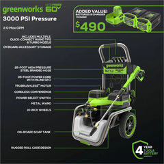 Corded/60V 3000-PSI 2.0 GPM Electric Pressure Washer: (2) 5.0Ah Batteries and Dual-Port Charger