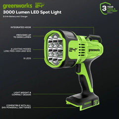 24V Cordless Battery Spot Light: 2.0 Ah Battery and Charger