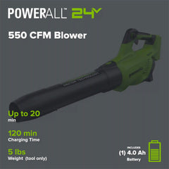 40V 550 CFM Cordless Battery Leaf Blower w/ 4.0 Ah Battery & Charger