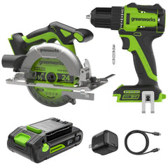 24V PowerAll 3/8" Drill Driver (280 in-lbs) & 6-1/2" Circular Saw (5000 RPM) Combo Kit: (1) 2.0Ah USB-C Battery, (1) 30W USB-C Charger, (1) 3' 100W USB-C Cable