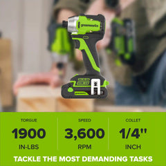 24V PowerAll 1,900 In-Lb Impact Driver, with 2.0 Ah USB-C Battery, 30W USB-C Charger Block, 3' 100W USB-C Cable, Belt Clip
