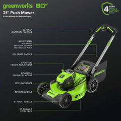 OPEN BOX 80V 21" Cordless Battery 4-in-1 Push Lawn Mower & 700CFM Blower Combo Kit w/ 5.0Ah Battery & 6A Charger