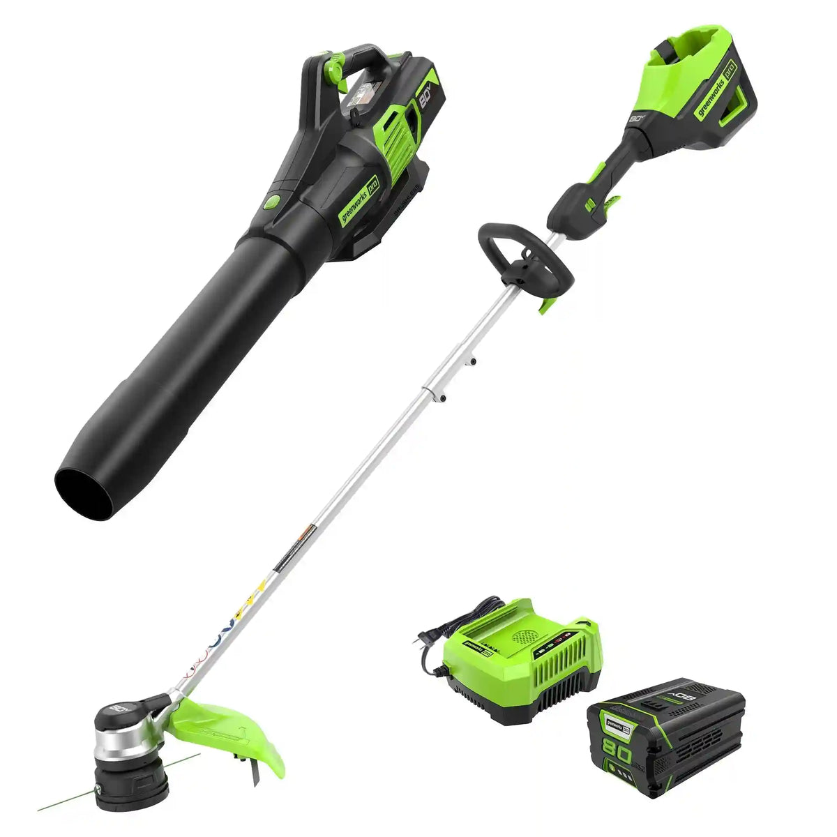 80V 16" Cordless Battery String Trimmer and 730 CFM Leaf Blower Combo Kit: 2.5 Ah Battery and Charger