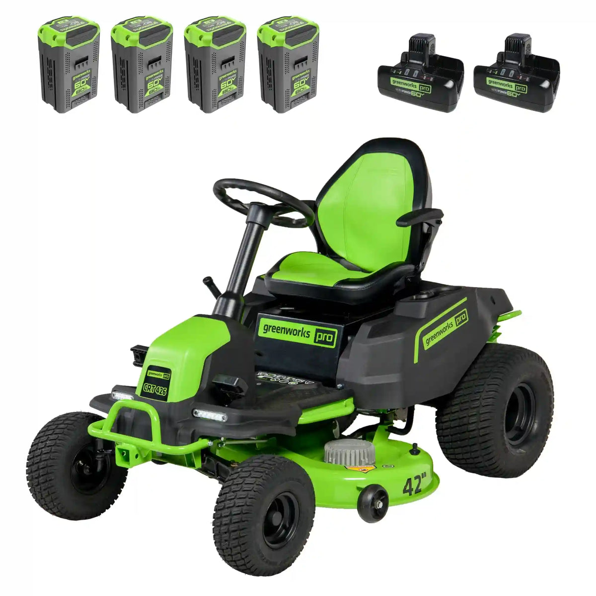 RENEWED 60V 42" Cordless Battery CrossoverT Riding Lawn Mower, (4) 8.0 Ah Batteries and (2) Dual-Port Turbo Chargers, CRT4262