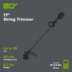OPEN BOX 80V 17" Brushless String Trimmer Shoulder Strap, Precut Line included: 2.0 Ah Battery and Charger
