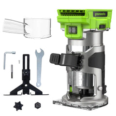 24V PowerAll Compact Router, Tool Only, with Edge Guide, Flush Trim Bit, Socket and Collet Wrenches, Bit Holder and Vacuum Dust Adaptor