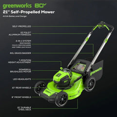 OPEN BOX 80V 21" Cordless Battery Brushless Self-Propelled Mower 3pc Combo Kit: 4.0 Ah Battery and 4A Charger