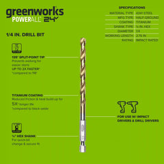 Half Ground 1/4" Hex Shank Titanium Drill Bit Set