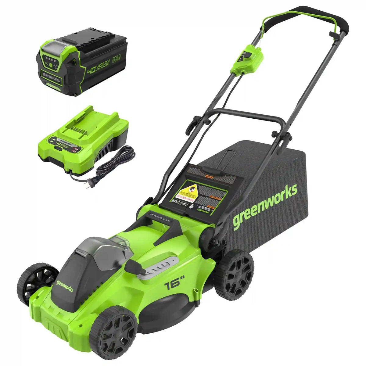 OPEN BOX 40V 16" Cordless Battery Brushless Push Lawn Mower: 4.0 Ah Battery and Charger, LM1624