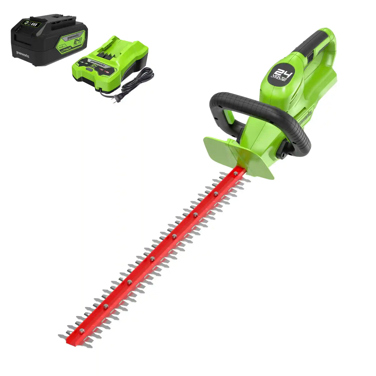 24V 22" Cordless Battery Hedge Trimmer 2800 SPM: 4.0 Ah USB Battery and Charger