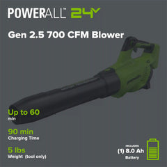 40V Gen 2.5 700 CFM Cordless Battery Brushless Leaf Blower, 8.0 Ah Battery and Charger