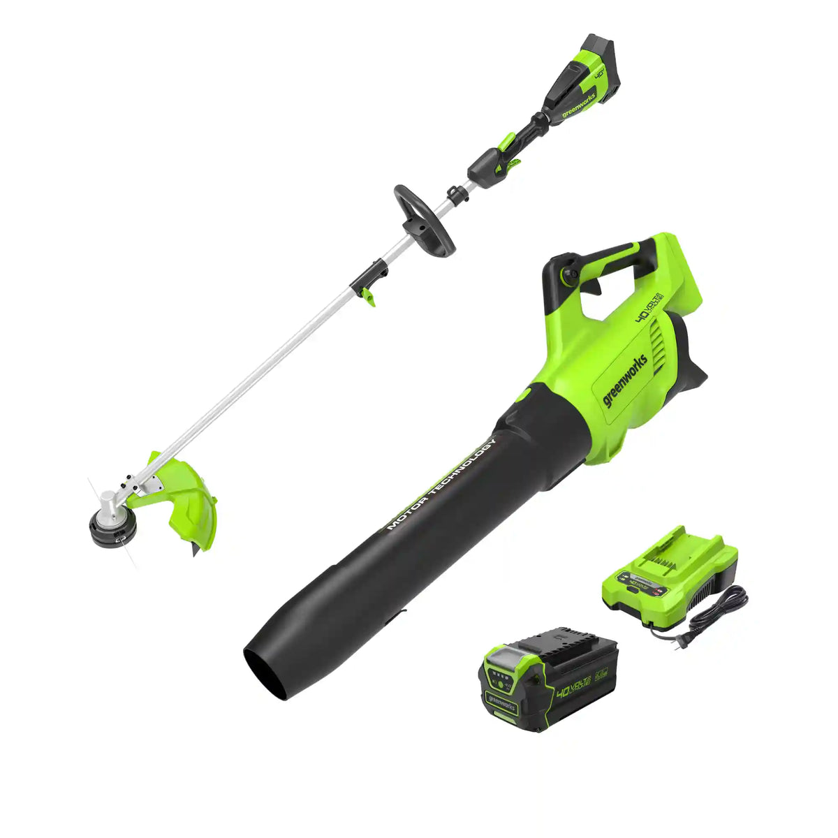 40V 550 CFM Cordless Battery Leaf Blower and 16" Attachment Capable String Trimmer Combo Kit, 4Ah Battery and Charger