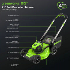 80V 21" Cordless Battery 4-in-1 Self-Propelled Lawn Mower, 8.0 Ah Battery and 6A Charger, LM2108S