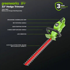 24V 22" Cordless Battery Hedge Trimmer 2800 SPM: 4.0 Ah USB Battery and Charger