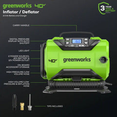 40V Cordless Battery Inflator: 2.0 Ah Battery and Charger