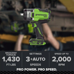 24V PowerAll Pro 1,430 ft-lb Breakaway Torque 1/2" Impact Wrench, Tool Only