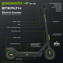 48V (24V x 2) STEALTH Series Electric Scooter: (4)4.0 Ah Batteries and Dual-Port Charger