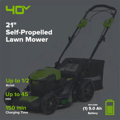 OPEN BOX 40V 21" Cordless Battery Self-Propelled Lawn Mower 3PC Combo Kit, (1) 5.0Ah Battery: (1) 2.0 Ah Battery and (2) Chargers