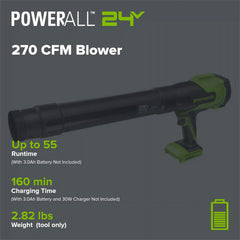 24V 270 CFM Cordless Battery Brushless Blower (Tool Only)