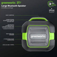 24V Cordless Battery Bluetooth Speaker: 2.0 Ah Battery and Charger
